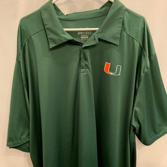 Nike University of Miami Hurricanes Dri-Fit Solid Green Polo Shirt Size 4XL - Picture 2 of 15